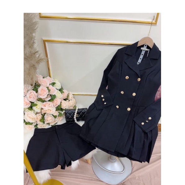 Đầm Vest Xòe Xếp Ly Kết Nút  Kèm Quần Đùi Hàng Thiết Kế