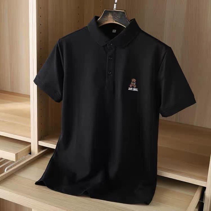[Tặng Cột Tóc] Áo polo thêu gấu nâu chất thun cá xấu mát mịn, Áo thun nam về đủ 2 màu