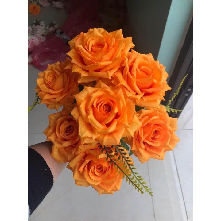 Cụm hoa hồng Kim Cương giả-7 bông đại cao cấp, cắm lọ hoa để bàn, trang trí cổng cưới, decor nhà hàng, sự kiện