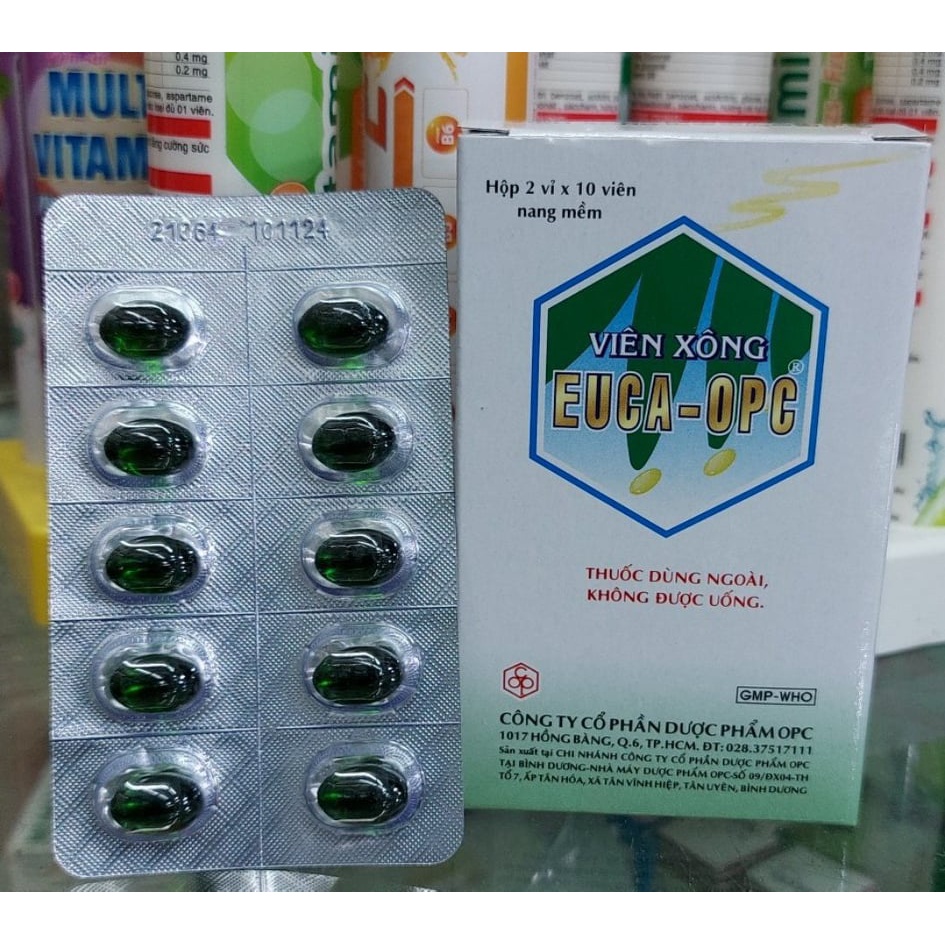 Viên xông euca-opc, viên xông hương vim bao gấm, tắm xông thảo mộc sả gừng tía tô bạc hà quế chi
