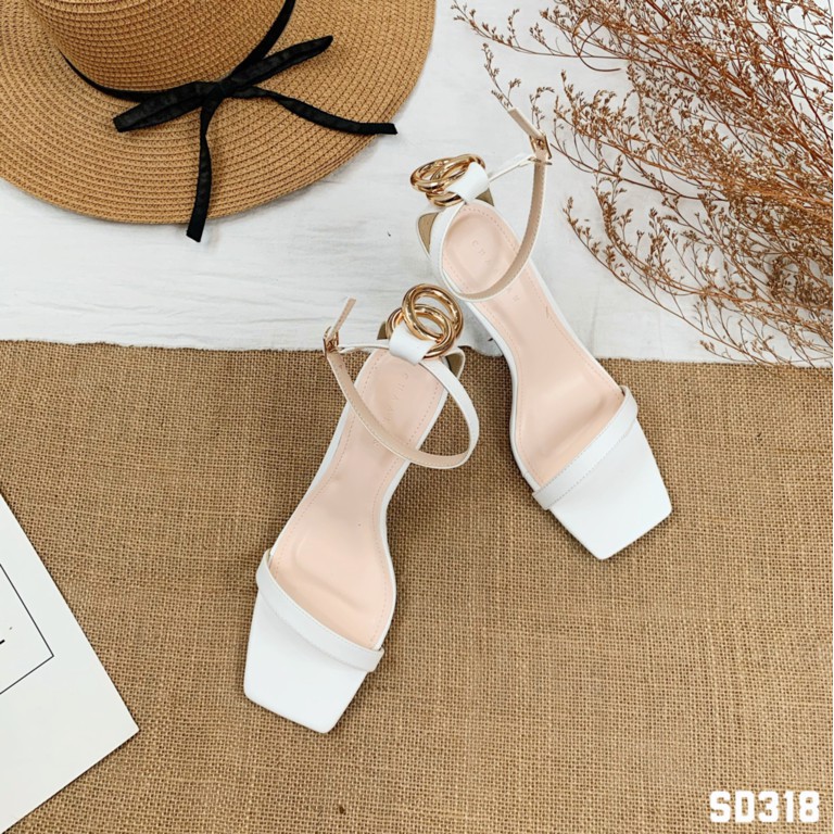 Giày Sandal nữ gót nhọn 7P Hà Huyền Shoes quai da mảnh gót đính nhẫn vàng -SD318