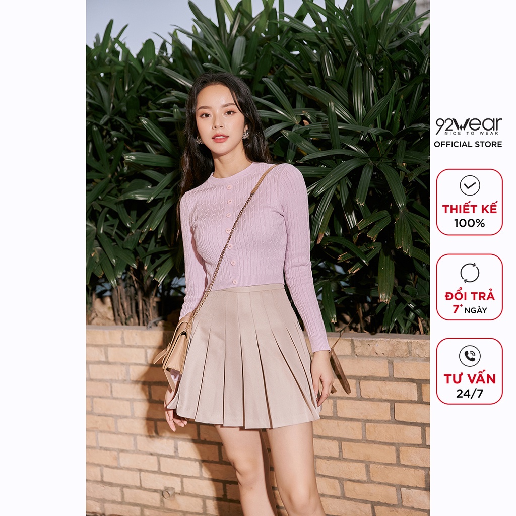 Áo len nữ 92WEAR, thiết kế hàn quốc dài tay mỏng cổ tròn trẻ trung,chất mịn cao cấp không bai xù ALA0071