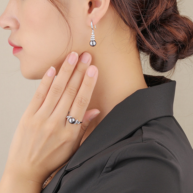 Bộ Trang Sức Ngọc Trai màu đen huyền bí khảm bạc 925 đá zircon sang trọng BNJ211 - Bảo Ngọc Jewelry