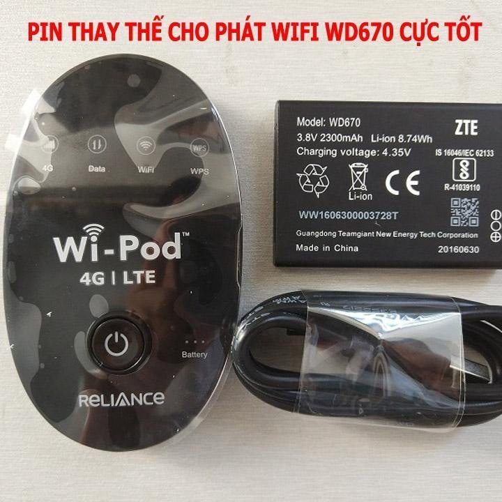 Pin Cục Phát Wifi Di Động 3G 4G ZTE, WD670  tương thích với các cục phát wifi không dây