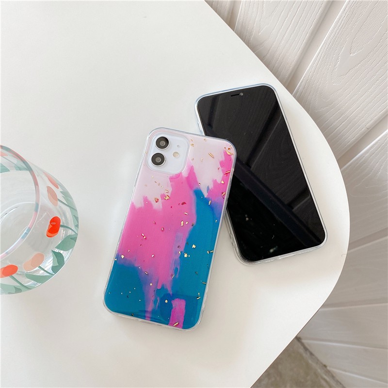 Ốp điện thoại silicon in hình thỏ/trái đào/dâu tây/chữ cho Retro watercolor abstract art gold leaf japanese Phone Case For iPhone 12 11 Pro Max Xr Xs Max x 7 8 Plus 7Plus case Cute cover