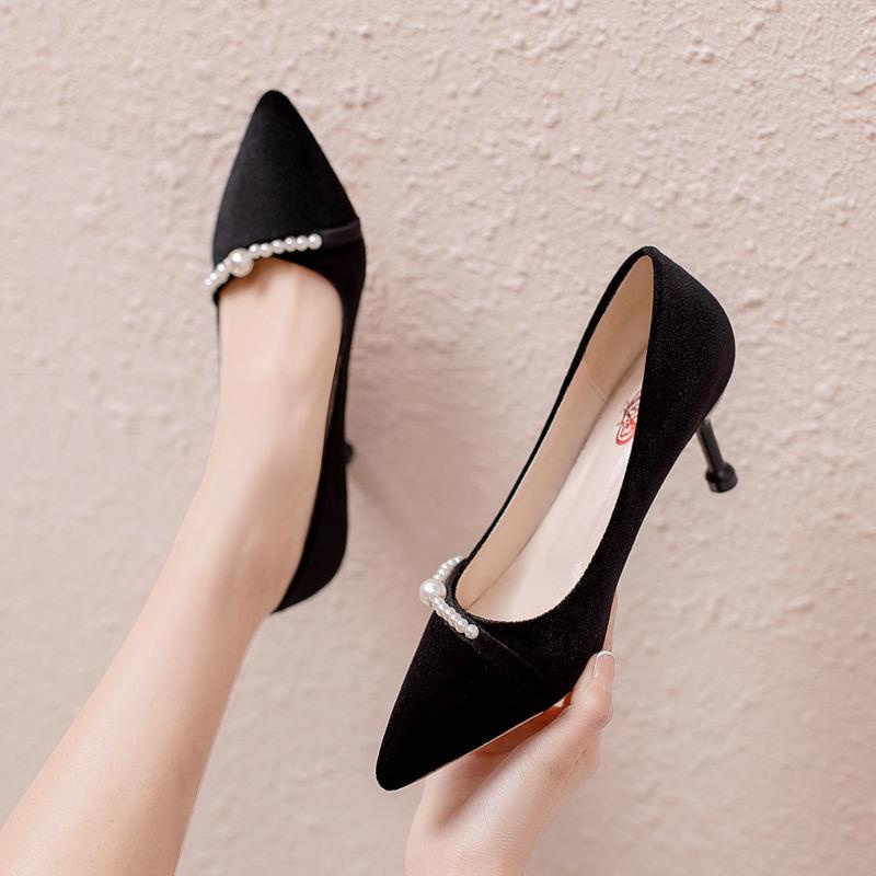 Xiuhe Giày Cao Gót Da Lộn Màu Đỏ Rượu Vang Đính Ngọc Trai Phong Cách Trung Hoa Cho Cô Dâu