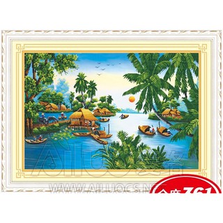 Tranh Thêu Chữ Thập 3D Bình Minh Quê Tôi 53181(khách tự thêu) KT:51x78cm