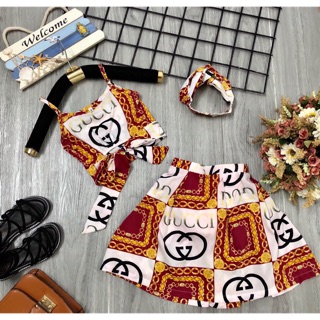 Set váy thiết kế kèm băng đô cho bé gái 22-38kg
