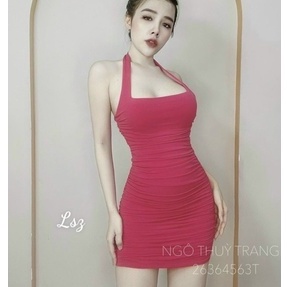 đầm body nhún nhún dạng yếm đeo cổ cá tính co dãn đẹp