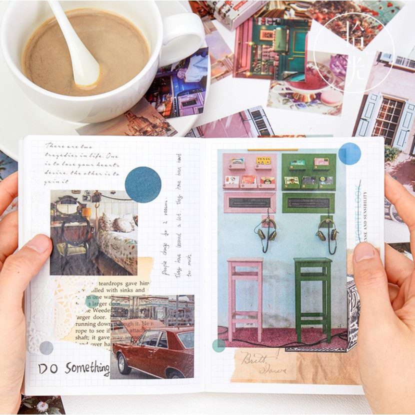 Hộp 55 sticker và giấy nền Nhật ký Paris style Vintage trang trí bullet journal | BSB159