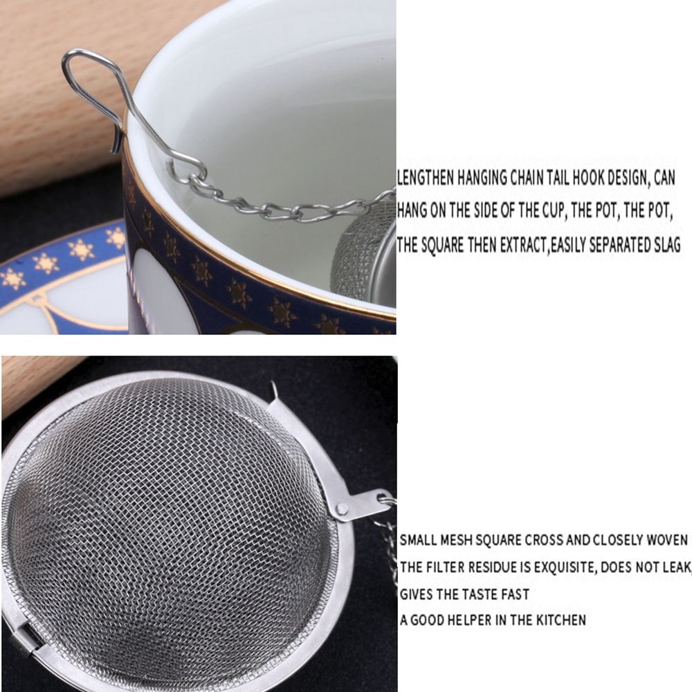 Bóng lưới lọc trà/ gia vị bằng thép không gỉ 304 kèm dây xích tiện dụng