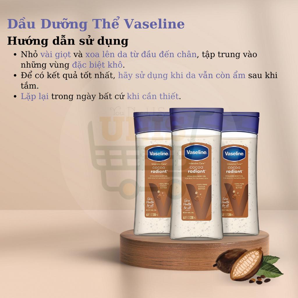 Dầu Dưỡng Thể VASELINE Cocoa Radiant Body Oil giúp da mềm bóng, thơm mịn màng 200ml