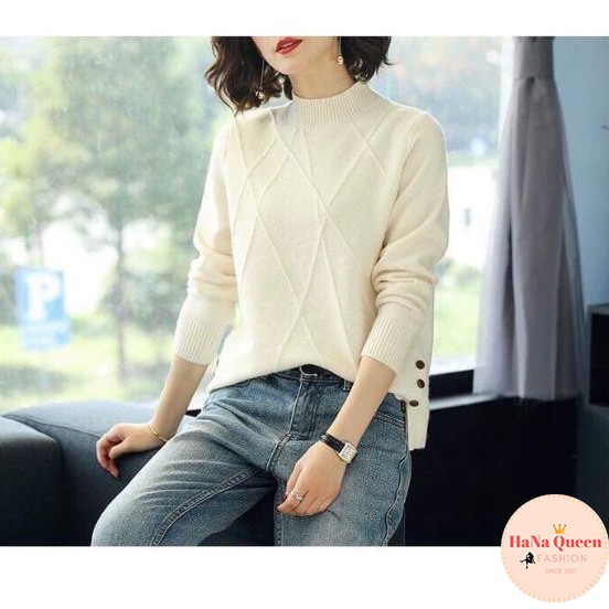 [Xả Kho] Áo len nữ xẻ vạt đính cúc cách điệu (Hàng có sẵn, video cận chất)