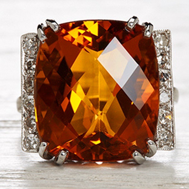 Nhẫn mạ bạc 925 mặt vuông đính đá Topaz