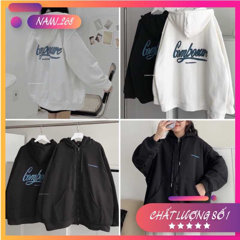 Áo Khoác Nữ Hoodie Zip Form Rộng Rubystore Áo Nỉ Nữ Khoá Kéo Có Mũ 2 Màu Đen Trắng Ulzzang Hot