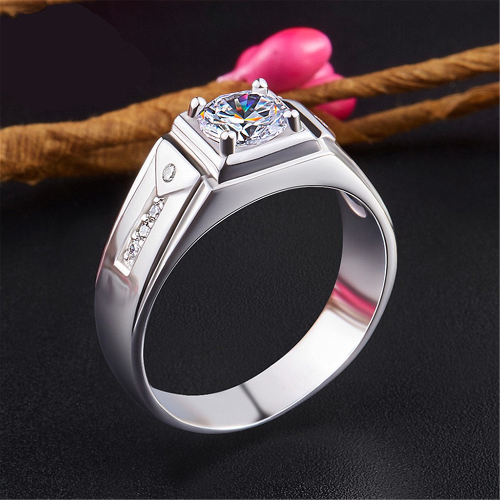 Nhẫn bạc thời trang nam Nhẫn đính hôn đá quý màu trắng