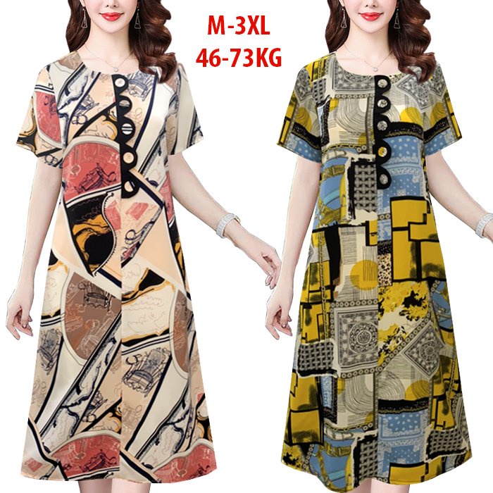 GOTI - Đầm Suông Tuổi Trung Niên Nhiều Size Kiểu Váy Dự Tiệc Cao Cấp Cho Mẹ U40 U50 3345 3346 3336