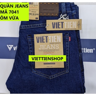 Quần jeans việt tiến form ôm vừa regular fit