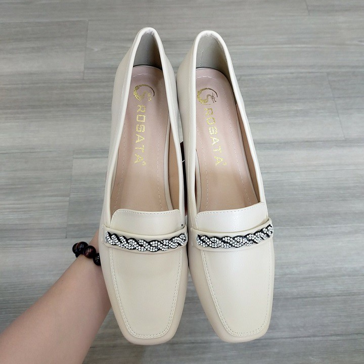 Giày mọi nữ cao cấp đế cao 2p hàng hiệu rosata hai màu đen kem ro319 | BigBuy360 - bigbuy360.vn