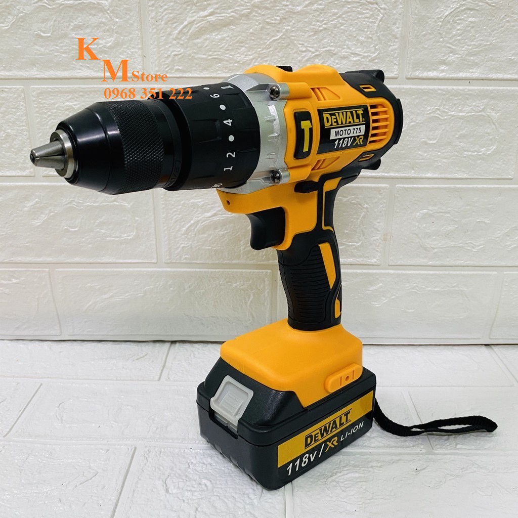 MÁY KHOAN PIN DEWALT 118V ĐỘNG CƠ 775, 3 CHỨC NĂNG KHOAN, TẶNG BỘ PHỤ KIỆN NHƯ HÌNH