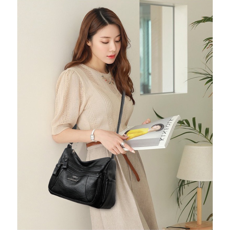 Túi xách nữ Túi đeo chéo vai bằng màu đen phong cách Hàn Quốc dành cho nữ-77
