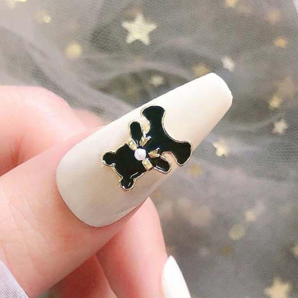 OCEANMAP Phụ Kiện Trang Trí Móng Tay 3D Bằng Hợp Kim Hình Gấu Màu Trắng Đen Thời Trang