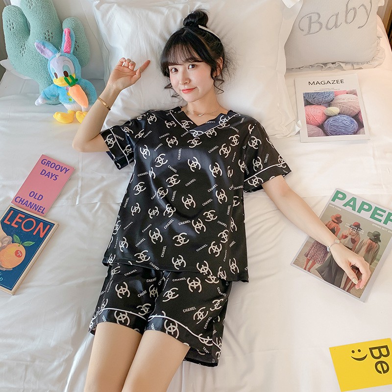 Đồ ngủ ❤️FREESHIP❤️Bộ Đồ Ngủ Lụa pijama cộc tay mặc nhà ulzzang in hình họa tiết dễ thương