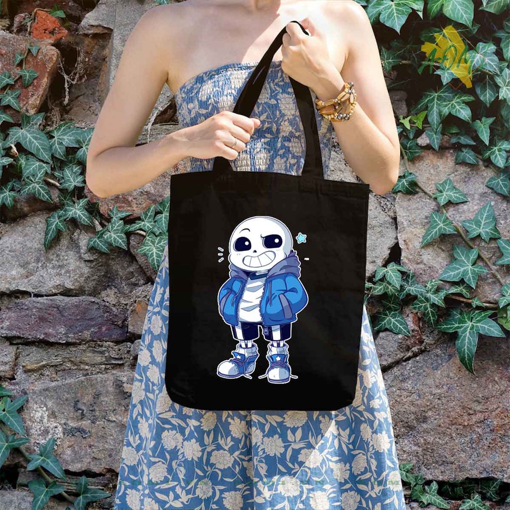 TOTE CANVAS Sans family TÚI VẢI ĐEO VAI BAG CÓ KHÓA KÉO SIZE LỚN 33x38cm AOMIVN DU LỊCH DẠO PHỐ
