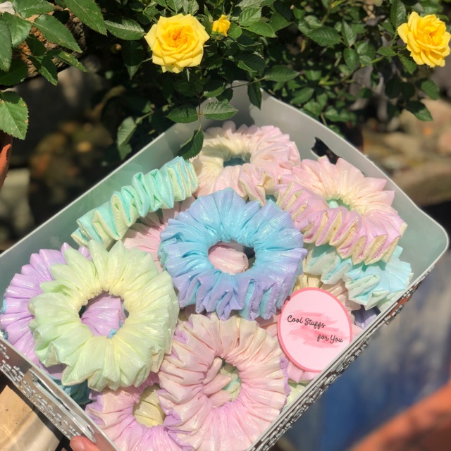 Đồ cột tóc scrunchies ombre loang màu cầu vồng✨