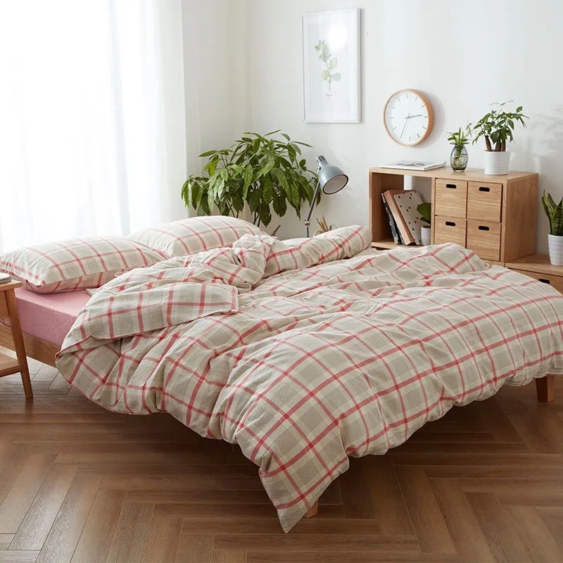 Bộ chăn ga gối Cotton Poly kẻ caro 3 màu hồng xanh lá xanh dương MÂY BEDDING đủ kích thước nệm 1m2 1m4 1m6 1m8 2m