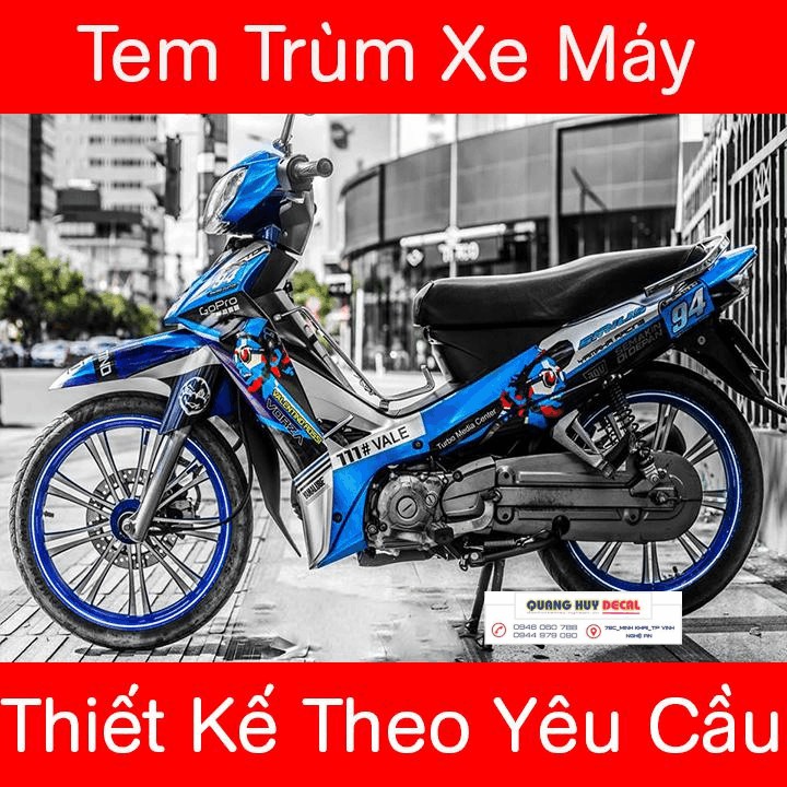 Tem trùm xe sirius xanh bạc, độ team dán phủ decal xe máy spark giá rẻ đẹp