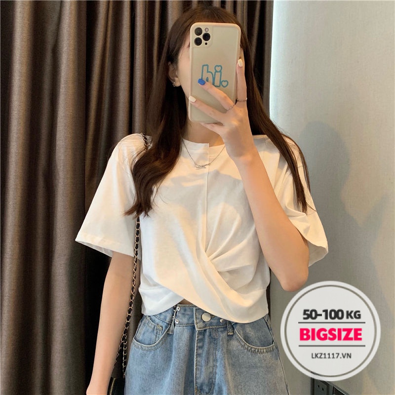 Áo thun Bigsize Áo croptop nữ form rộng tay ngắn cổ tròn trơn mùa hè Phong cách Hàn Quốc Thời Trang tiểu thư cá tính xinh đẹp cho người mập béo