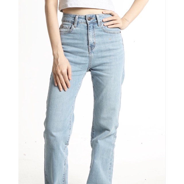QUẦN JEANS ỐNG ĐỨNG LƯNG CAO CO DÃN - XANH NHẠT/ĐẬM