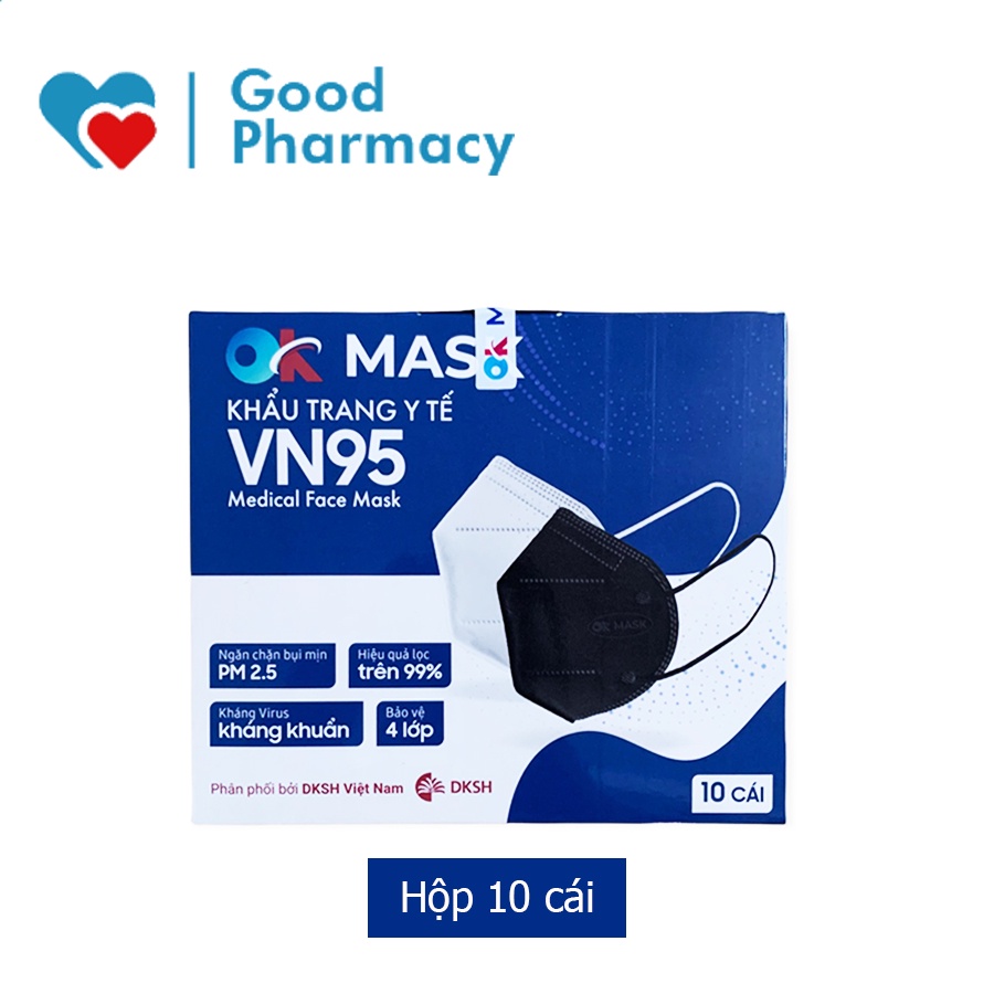 Khẩu trang y tế Ok Mask cao cấp VN95 4 lớp ngăn khuẩn, ngăn bụi mịn PM 2.5 - Hộp 10 cái