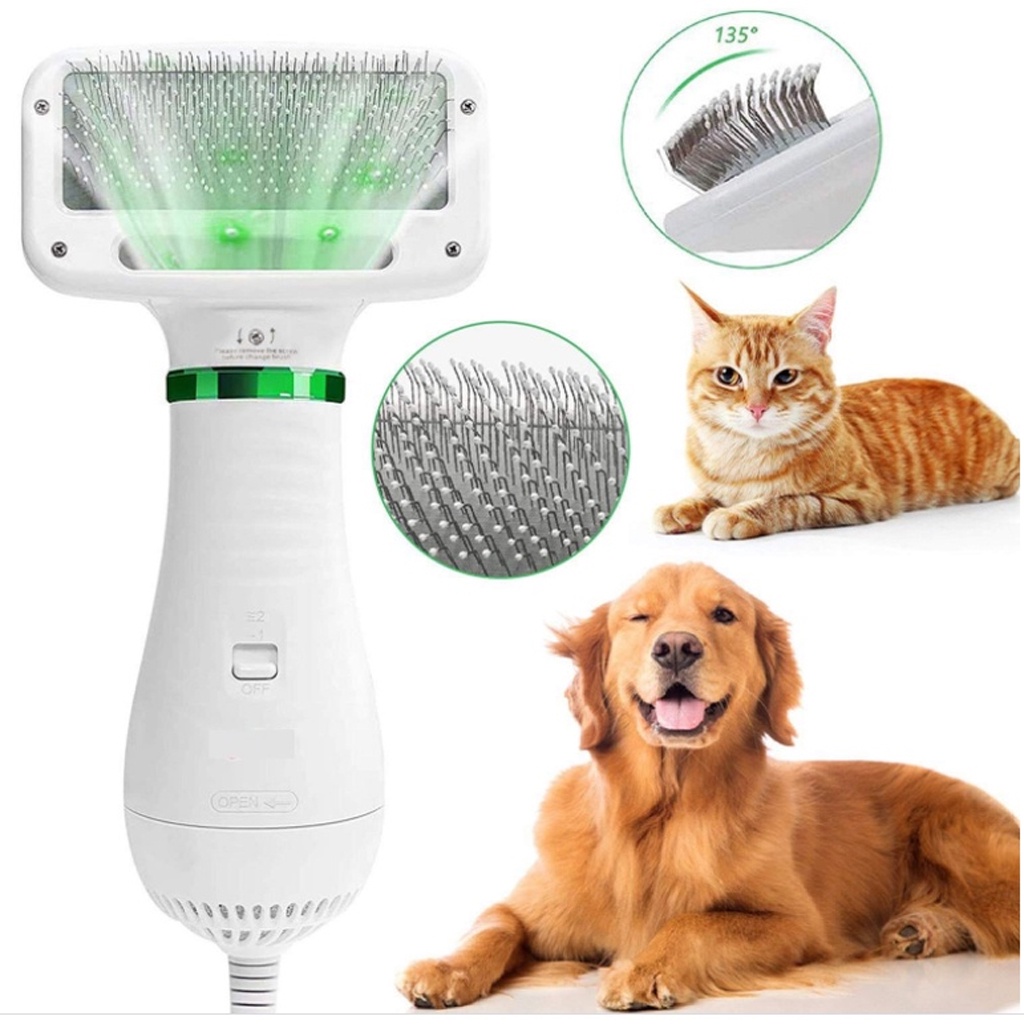 Máy Sấy Kiêm Lược Chải Lông Chó Méo Đa Năng 2in1, 2 Mức Chỉnh Nhiệt, Dụng Cụ Chăm Sóc Thú Cưng Tại Nhà