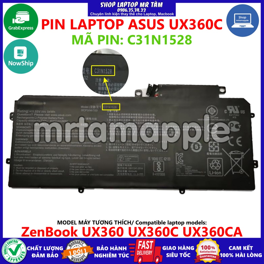 (BATTERY) PIN LAPTOP ASUS UX360C C31N1528 (ZIN) (3 CELL) dùng cho ZenBook UX360 UX360C UX360CA