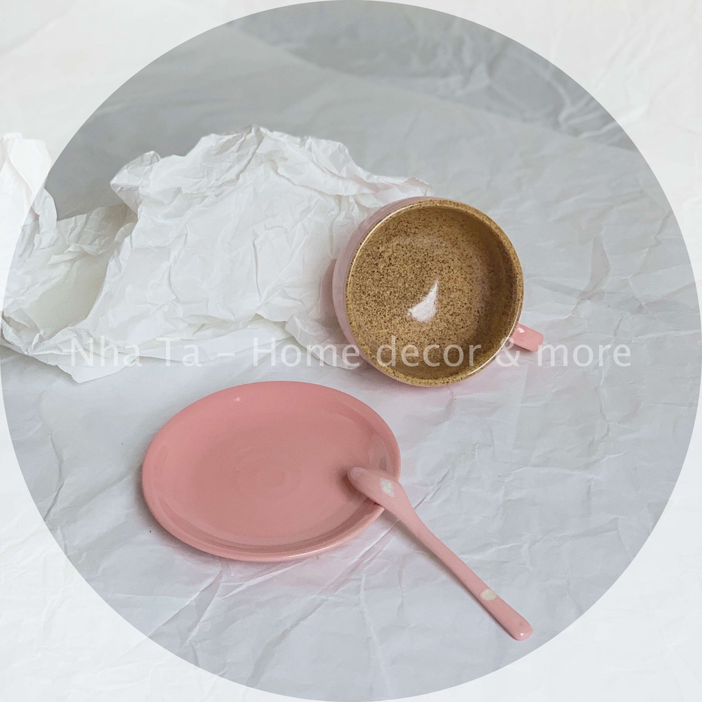 Tách trà, cốc uống cafe bằng gốm sứ Bát Tràng màu hồng