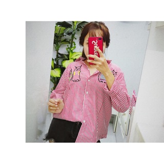 Sơmi sọc oversize hình chỉ thêu