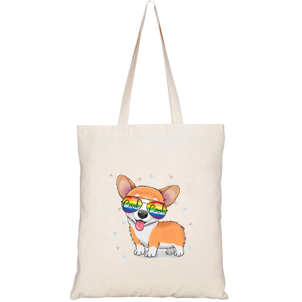 Túi vải tote canvas HTFashion in hình cool cartoon cute puppy corgi HT381