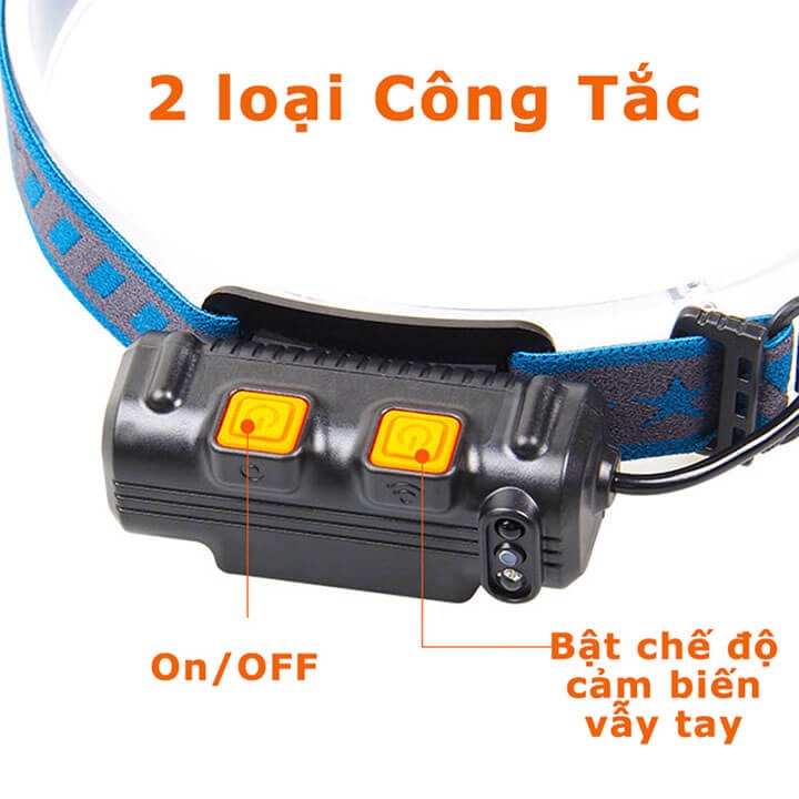 Đèn pin đội đầu cảm biến bằng tawy 62 LED siêu sáng, chống nước IPX6, pin trâu, đèn đeo trán thông minh pha rộng