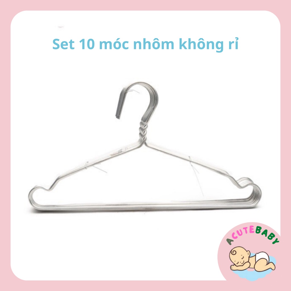 Móc treo quần áo trẻ em phơi đồ cho bé bằng nhôm cao cấp 28 cm set 10 cái VuBaby