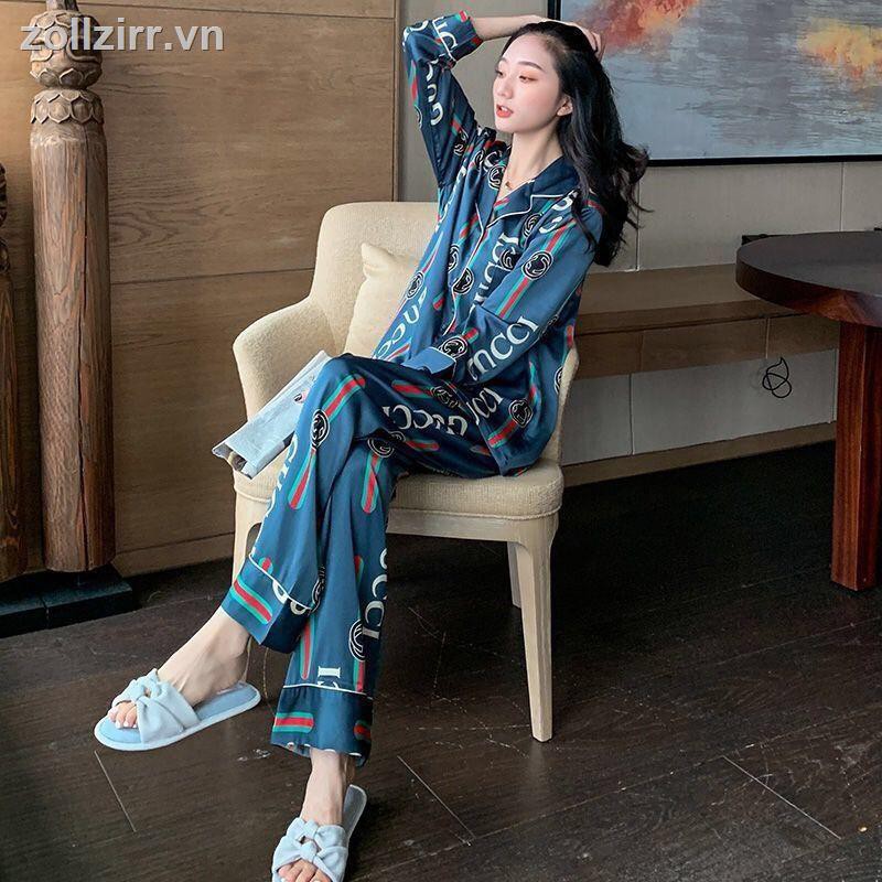 Bồ đồ ngủ chất liệu lụa dài tay dáng rộng size M-5XL Hàn Quốc dành cho nữ