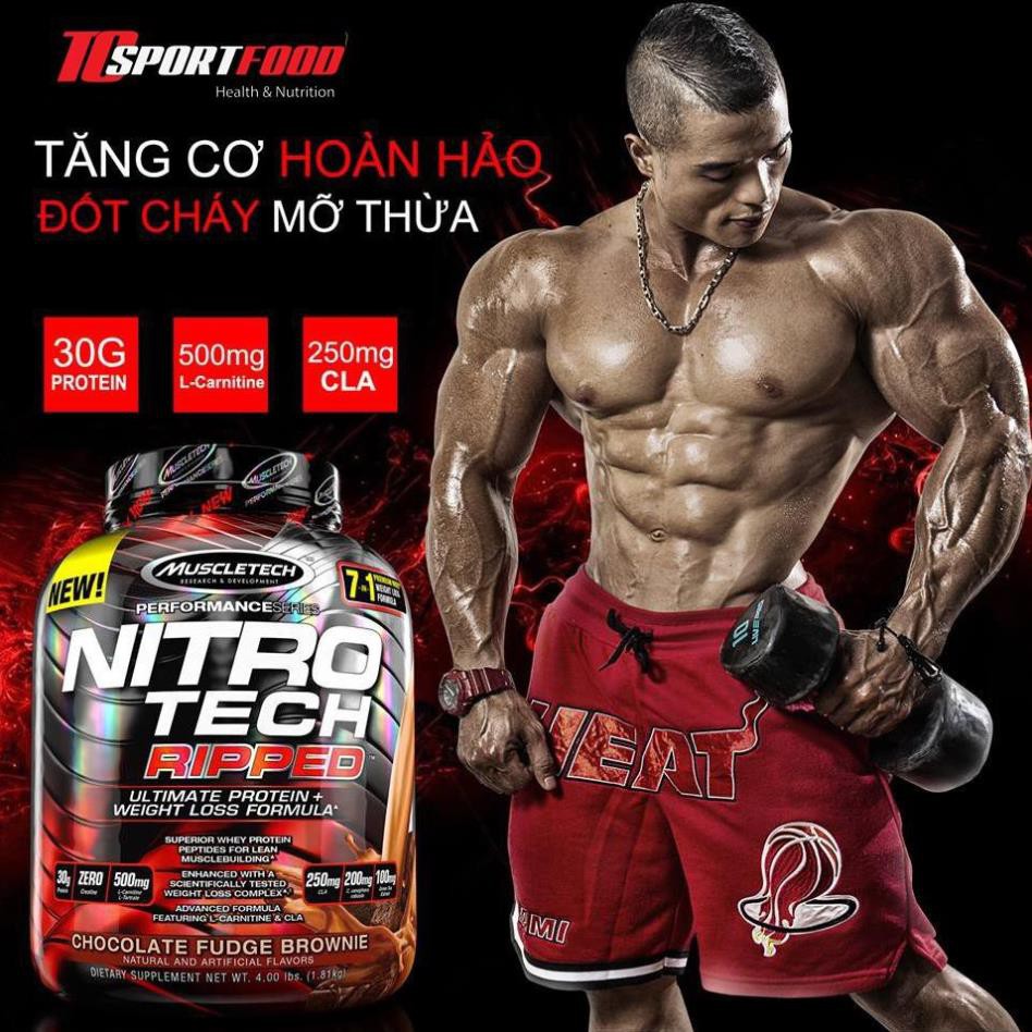 Sữa Dinh Dương Tăng Cơ Nuôi Cơ Phục Hồi Cơ Bắp Muscletech Nitro Tech Ripped 4lbs (1 8kgs) Từ Mỹ - Chính Hãng 100%