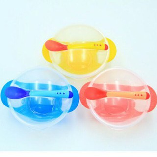 Bát ăn dăm silicon chống đổ kèm thìa báo nóng MSB0