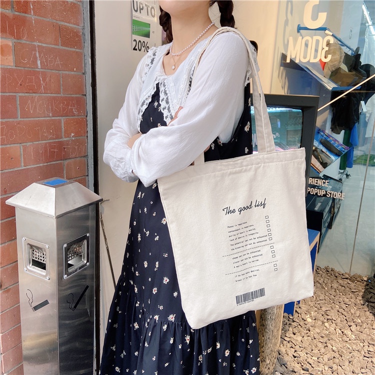 Túi Tote phong cách Hàn Quốc đơn giản chất liệu canvas in chữ goodlife