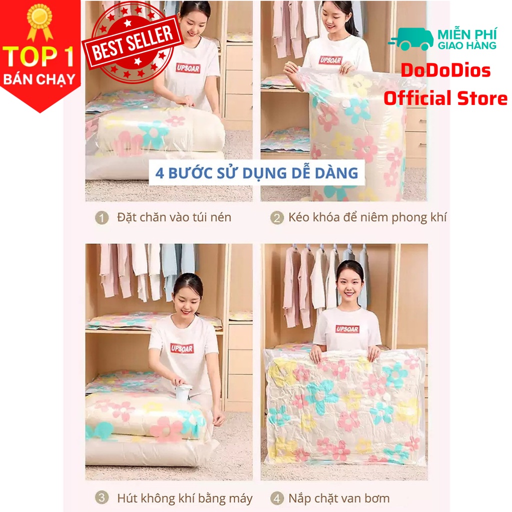Túi hút chân không DoDoDios-Loại cao cấp DÀY GẤP ĐÔI, KÈM NẮP VAN CHỐNG RÒ RỈ HƠI, chống nước, tránh ẩm, nấm mốc quần áo