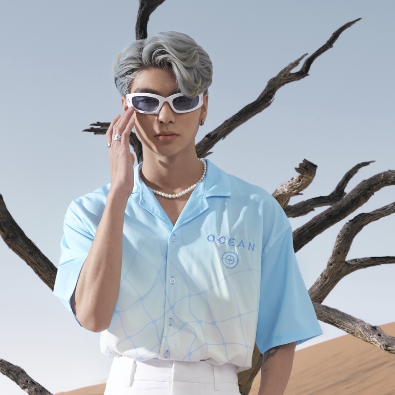 Áo sơ mi tay ngắn xanh da trời chất liệu vải Lụa mềm mại cao cấp, thoáng mát CATSA ASN181