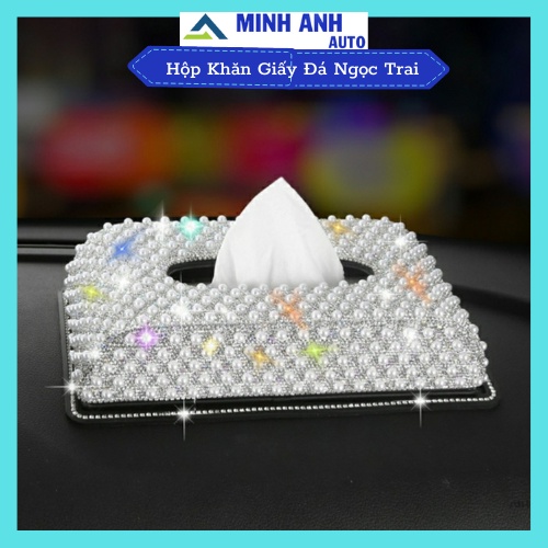 Hộp Khăn Giấy Để Taplo Xe Ô Tô Đính Đá Ngọc Hàng Cao Cấp