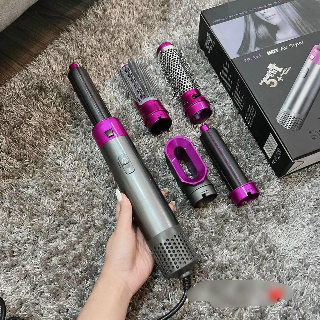 Máy uốn sấy tóc tạo kiểu 5 in 1 tự động đa năng tiện dụng, có lược điện, ống tạo xoăn