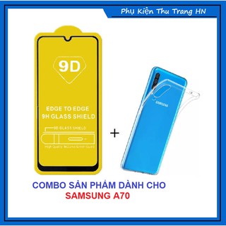 Combo kính cường lực Samsung A70 / A70s full màn hình + ốp silicon trong suốt - phukienthtranghn